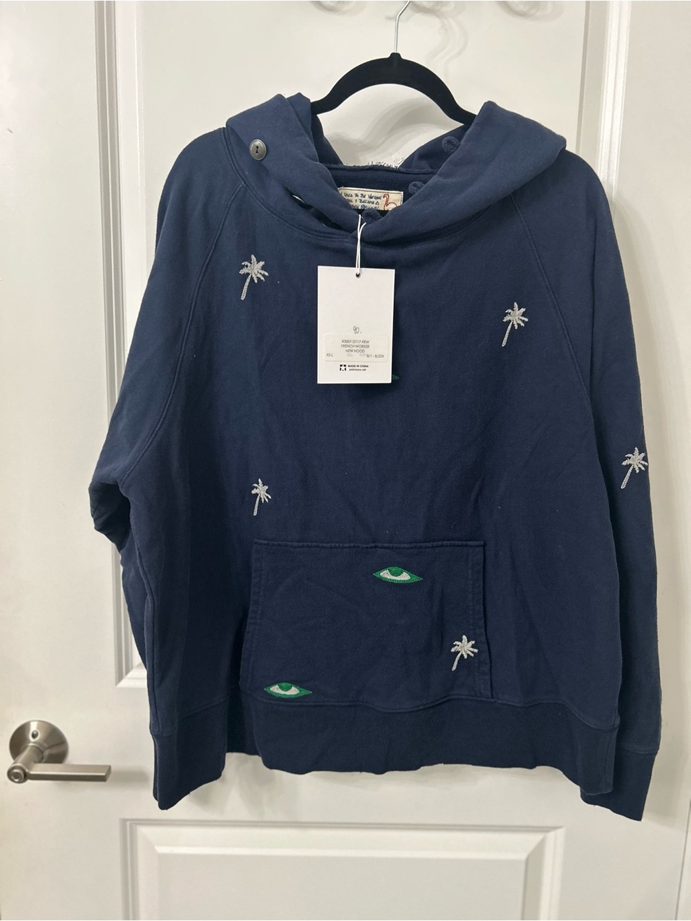 Sandrine Rose × Free People Navy Blue embroidered palm tree sweatshirt Small